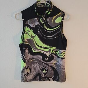 Jamie Sadock Black and Green Abstract Tank Top